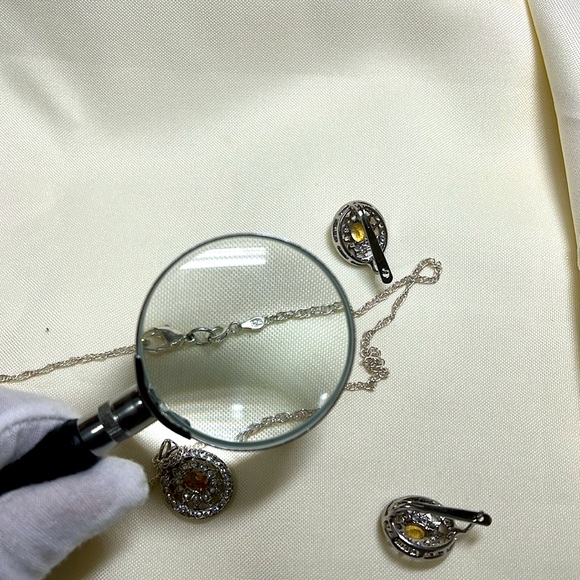 Yellow citrine original stone  & American diamonds 925 mark silver jewelry #291 - Picture 7 of 15